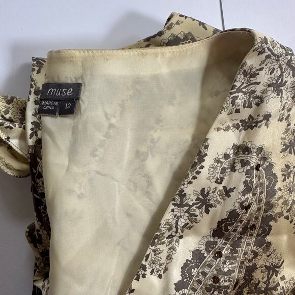 VTG Y2K 2000s Satin Paisley Metallic Midi Dress Sz 12 Fairy Lorelai Gilmore Alt - Picture 9 of 9